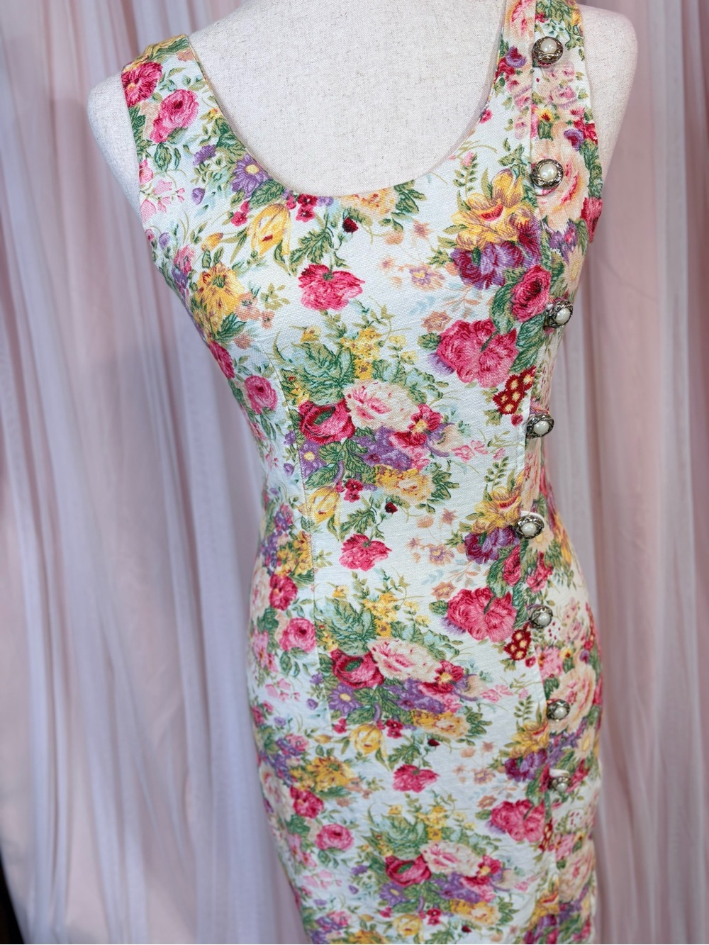 Vintage Nona Fashion, Floral Midi, Cottagecore, Pearl button, Garden Dress. 90s. - Picture 5 of 8